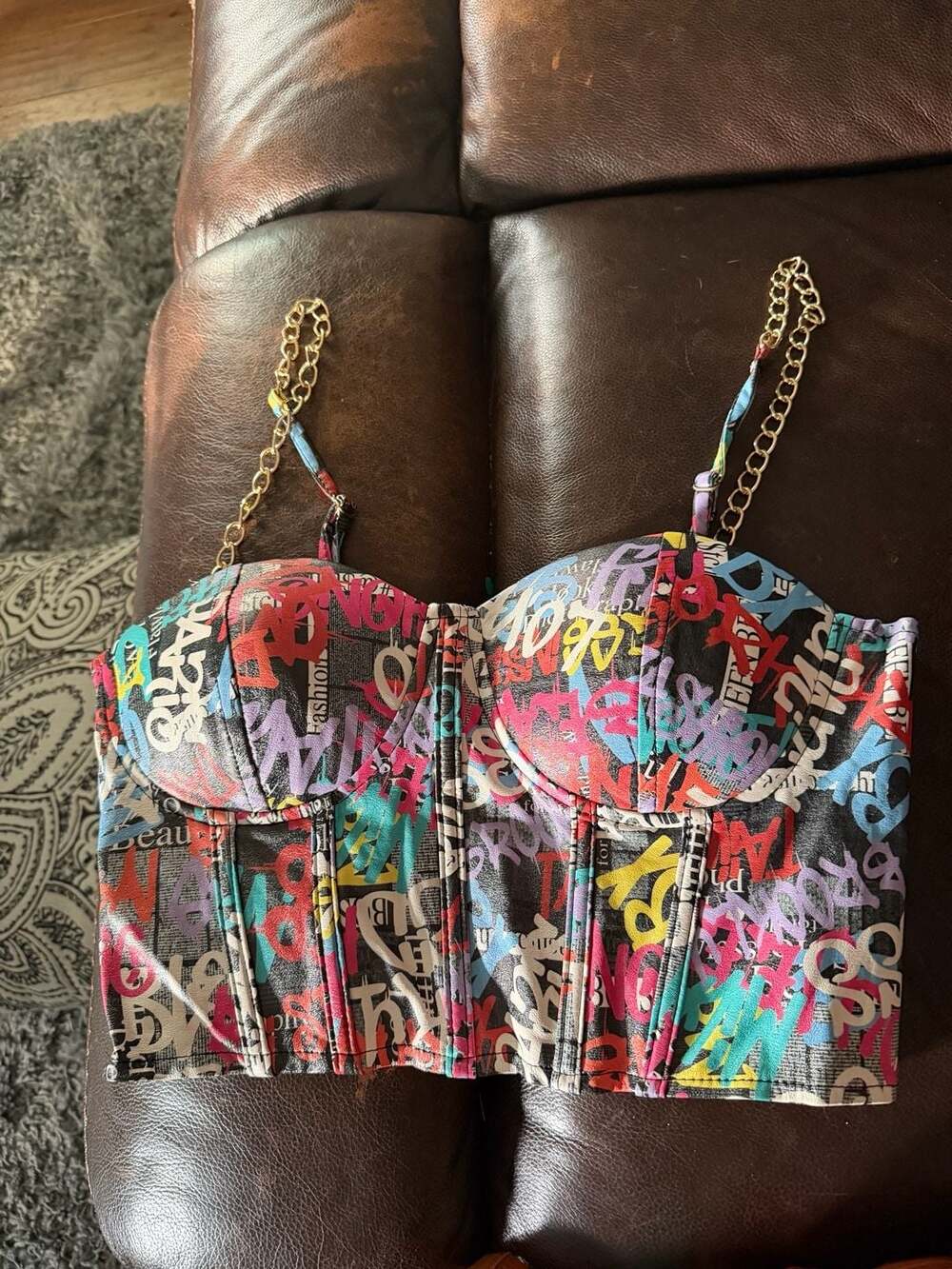 Say What NY Graffiti Print Faux Leather Bustier Corset Top